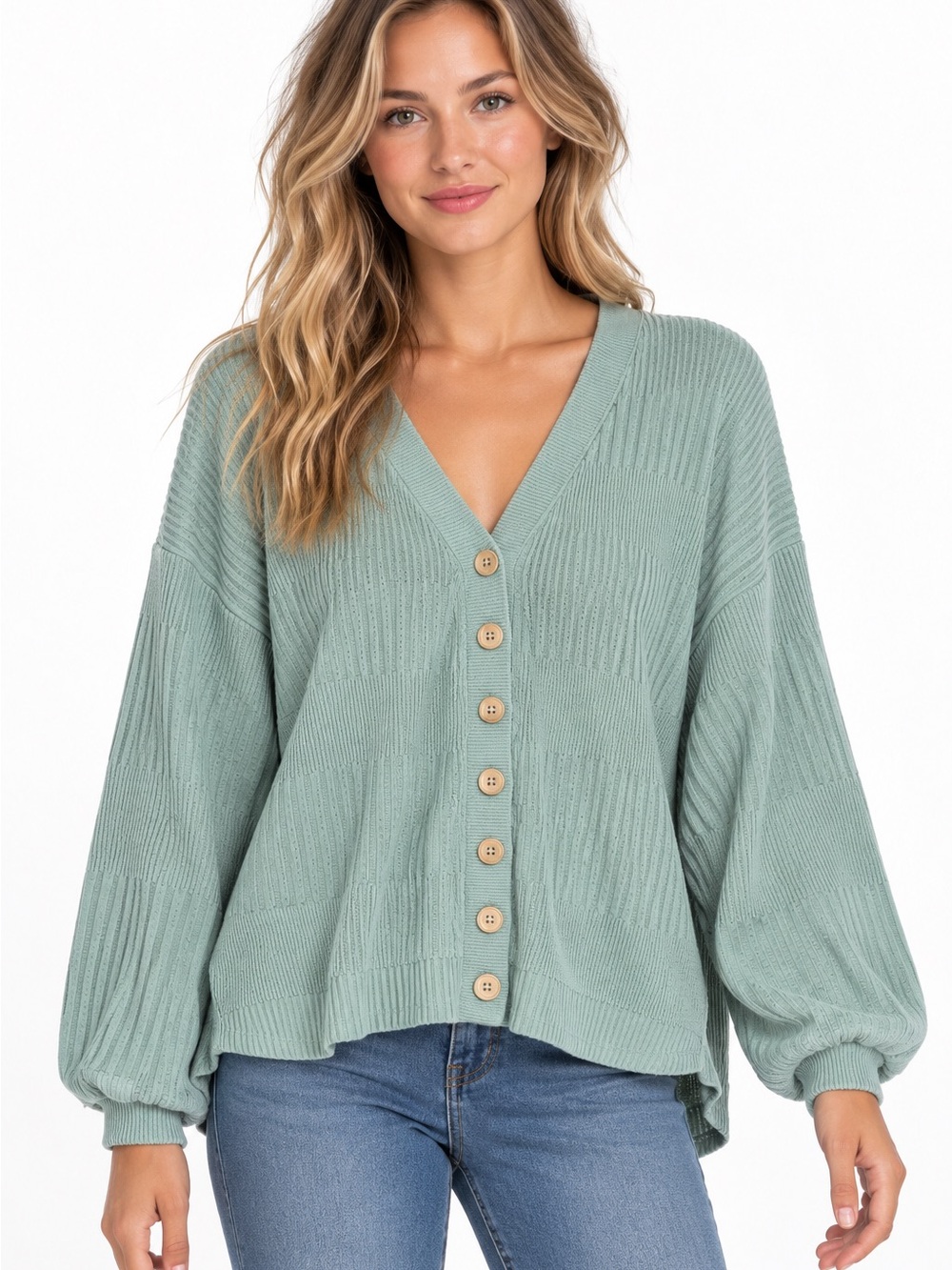 Out From Under Kadin Cardigan Sage Green Distressed Oversized M